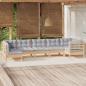 Preview: ARDEBO.de - 7-tlg. Garten-Lounge-Set mit Grauen Kissen Kiefernholz