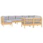 Preview: 9-tlg. Garten-Lounge-Set mit Grauen Kissen Kiefer Massivholz
