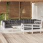 Preview: ARDEBO.de - 10-tlg. Garten-Lounge-Set mit Kissen Weiß Kiefer Massivholz