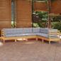 Preview: ARDEBO.de - 6-tlg. Garten-Lounge-Set mit Grauen Kissen Kiefer Massivholz