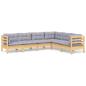 Preview: 6-tlg. Garten-Lounge-Set mit Grauen Kissen Kiefer Massivholz