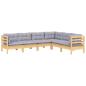 Preview: 6-tlg. Garten-Lounge-Set mit Grauen Kissen Kiefer Massivholz
