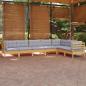 Preview: ARDEBO.de - 7-tlg. Garten-Lounge-Set mit Grauen Kissen Kiefer Massivholz