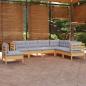 Preview: ARDEBO.de - 7-tlg. Garten-Lounge-Set mit Grauen Kissen Kiefer Massivholz