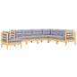 Preview: 7-tlg. Garten-Lounge-Set mit Grauen Kissen Kiefer Massivholz