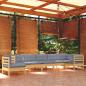 Preview: ARDEBO.de - 8-tlg. Garten-Lounge-Set mit Grauen Kissen Kiefer Massivholz