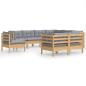 Preview: 9-tlg. Garten-Lounge-Set mit Grauen Kissen Kiefer Massivholz