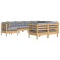 Preview: 9-tlg. Garten-Lounge-Set mit Grauen Kissen Kiefer Massivholz