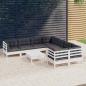 Preview: ARDEBO.de - 9-tlg. Garten-Lounge-Set mit Kissen Weiß Kiefernholz