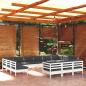 Preview: ARDEBO.de - 13-tlg. Garten-Lounge-Set mit Kissen Weiß Kiefernholz