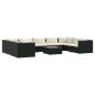 Preview: 10-tlg. Garten-Lounge-Set mit Kissen Poly Rattan Schwarz