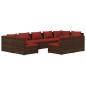 Preview: 9-tlg. Garten-Lounge-Set mit Kissen Braun Poly Rattan