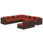 Preview: 9-tlg. Garten-Lounge-Set mit Kissen Braun Poly Rattan