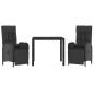 Preview: 3-tlg. Garten-Essgruppe mit Kissen Schwarz Poly Rattan