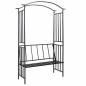 Preview: ARDEBO.de - Rosenbogen mit Bank Schwarz 128x50x207 cm Eisen