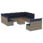 Preview: 12-tlg. Garten-Sofagarnitur mit Kissen Grau Poly Rattan