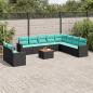 Preview: ARDEBO.de - 11-tlg. Garten-Sofagarnitur mit Kissen Schwarz Poly Rattan