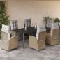 Preview: ARDEBO.de - 7-tlg. Garten-Essgruppe mit Kissen Beigemischung Poly Rattan