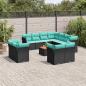 Preview: ARDEBO.de - 12-tlg. Garten-Sofagarnitur mit Kissen Schwarz Poly Rattan