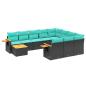 Preview: 11-tlg. Garten-Sofagarnitur mit Kissen Schwarz Poly Rattan