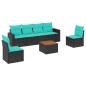 Preview: 7-tlg. Garten-Sofagarnitur mit Kissen Schwarz Poly Rattan
