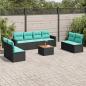 Preview: ARDEBO.de - 9-tlg. Garten-Sofagarnitur mit Kissen Schwarz Poly Rattan