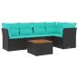 Preview: 6-tlg. Garten-Sofagarnitur mit Kissen Schwarz Poly Rattan