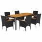 Preview: 7-tlg. Garten-Essgruppe mit Kissen Schwarz Poly Rattan Akazie