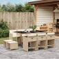 Preview: ARDEBO.de - 11-tlg. Garten-Essgruppe mit Kissen Beige Poly Rattan