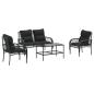 Preview: 4-tlg. Garten-Sofagarnitur mit Kissen Schwarz Poly Rattan