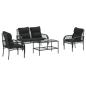 Preview: 4-tlg. Garten-Sofagarnitur mit Kissen Schwarz Poly Rattan