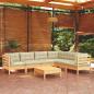Preview: ARDEBO.de - 7-tlg. Garten-Lounge-Set mit Creme Kissen Massivholz Kiefer