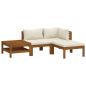 Preview: 4-tlg. Garten-Lounge-Set mit Creme Kissen Massivholz Akazie