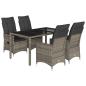 Preview: 5-tlg. Garten-Essgruppe mit Kissen Grau Poly Rattan