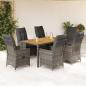 Preview: ARDEBO.de - 7-tlg. Garten-Essgruppe mit Kissen Grau Poly Rattan
