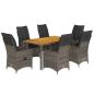Preview: 7-tlg. Garten-Essgruppe mit Kissen Grau Poly Rattan