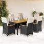 Preview: ARDEBO.de - 7-tlg. Garten-Essgruppe mit Kissen Schwarz Poly Rattan
