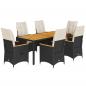 Preview: 7-tlg. Garten-Essgruppe mit Kissen Schwarz Poly Rattan