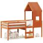 Preview: Hochbett mit Dach Wachsbraun 90x200 cm Massivholz Kiefer