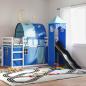 Preview: ARDEBO.de - Etagenbett mit Rutsche und Gardinen Blau 90x200 cm