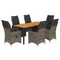 Preview: 7-tlg. Garten-Bistro-Set mit Kissen Grau Poly Rattan