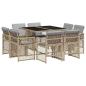 Preview: 9-tlg. Garten-Essgruppe mit Kissen Beigemischung Poly Rattan
