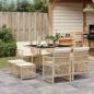 Preview: ARDEBO.de - 9-tlg. Garten-Essgruppe mit Kissen Beige Poly Rattan