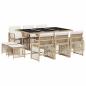 Preview: 11-tlg. Garten-Essgruppe mit Kissen Beige Poly Rattan