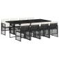 Preview: 9-tlg. Garten-Essgruppe mit Kissen Schwarz Poly Rattan