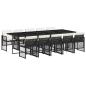 Preview: 11-tlg. Garten-Essgruppe mit Kissen Schwarz Poly Rattan