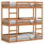 Preview: Dreifach-Etagenbett Wachsbraun 90x200 cm Massivholz Kiefer