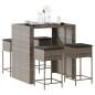 Preview: ARDEBO.de - 5-tlg. Gartenbar-Set mit Kissen Grau Poly Rattan