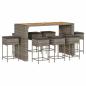 Preview: 9-tlg. Gartenbar-Set mit Kissen Grau Poly Rattan