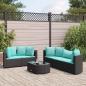 Preview: ARDEBO.de - 6-tlg. Garten-Sofagarnitur mit Kissen Schwarz Poly Rattan